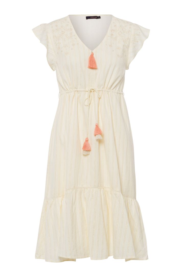 Maternity and Nursing Dress with Tassel Belt vanilla