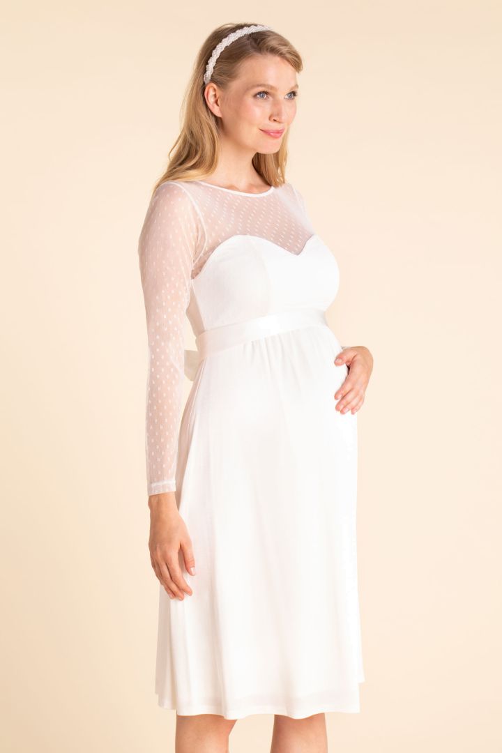 Maternity Wedding Dress with Dotty Lace and Long Sleeves
