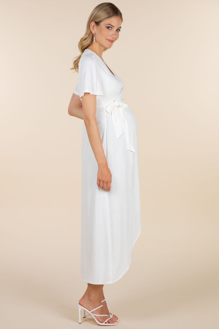 Midi Maternity and Nursing Wedding Dress in Wrap Look