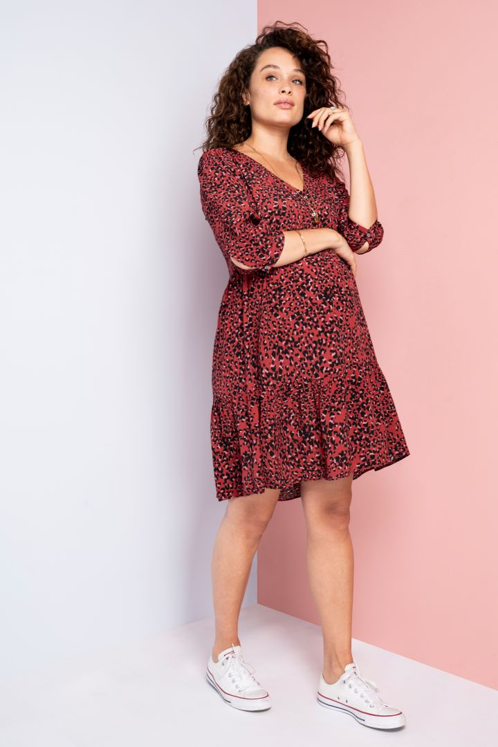Maternity and Nursing Tiered Dress Leopard red