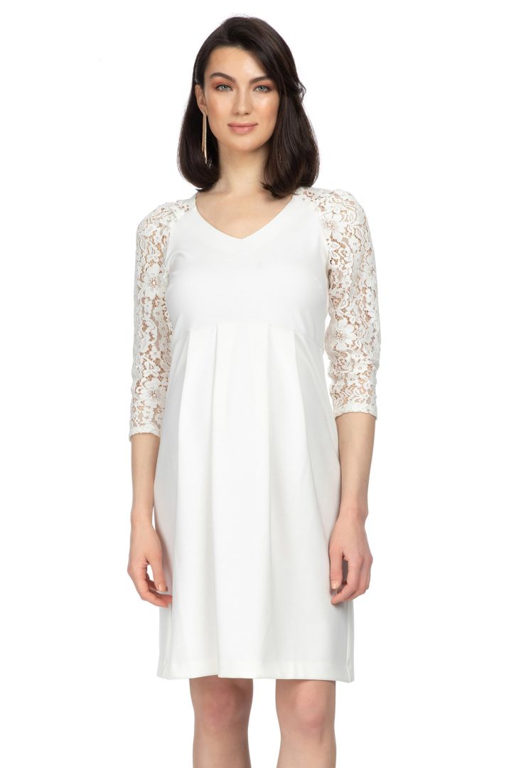 Short Maternity Wedding Dress with Lace Ivory