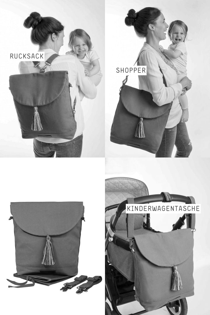 2-in-1 Changing Rucksack and Shopping Bag, Argyle pattern