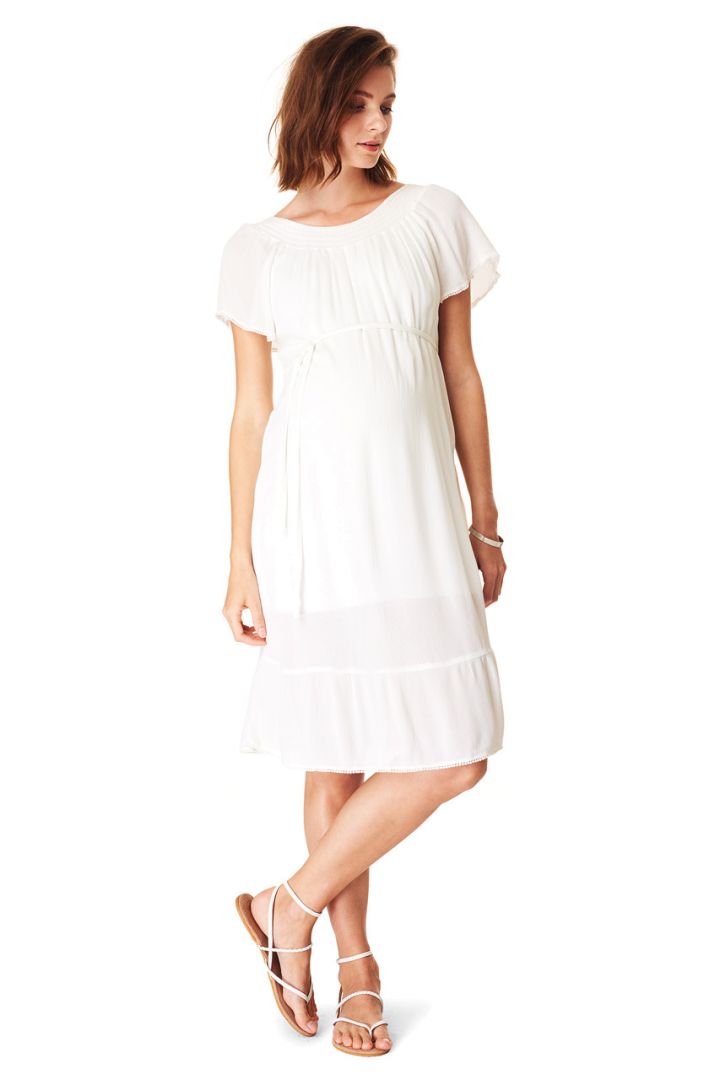 Maternity dress with flounce, white