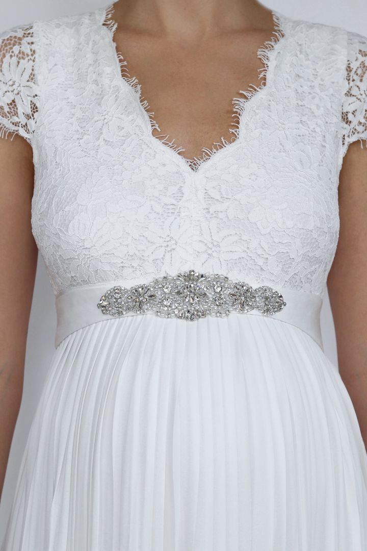 Wedding Dress Sash with Art Deco Rhinestones ivory