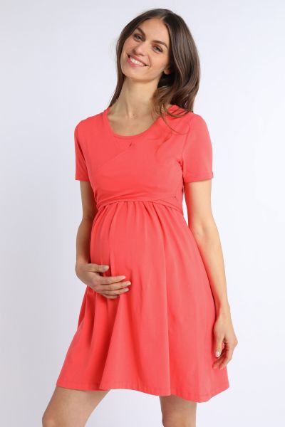 Maternity and Nursing Wrap Dress coral