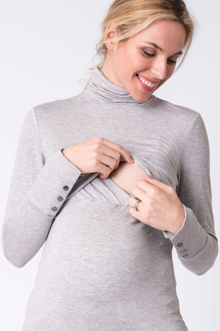 Maternity and Nursing Roll Neck Sweater grey