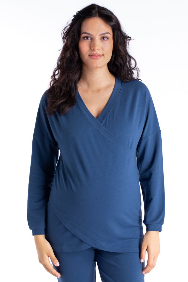 Organic Lounge- und Pyjama Umstandsshirt blau