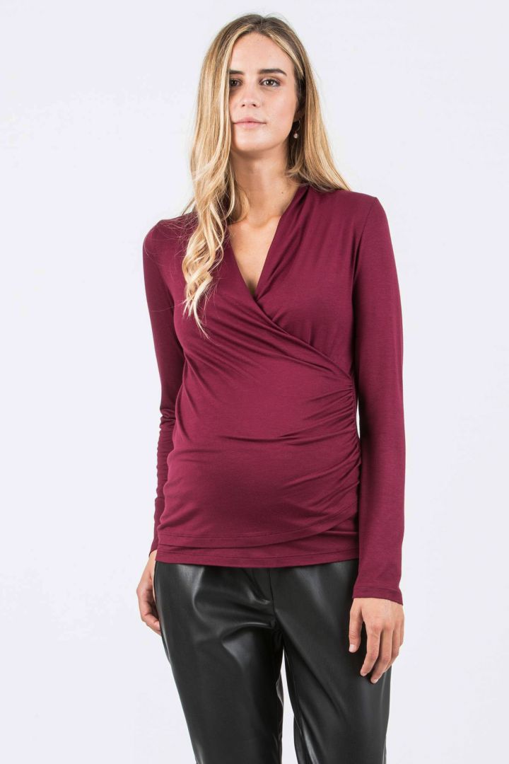 Maternity and Nursing Shirt with Gathers bordeaux