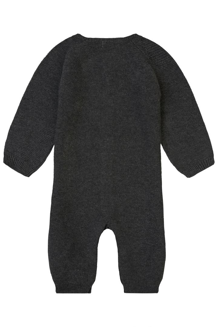 Organic Knit Romper with Button Placket dark gray