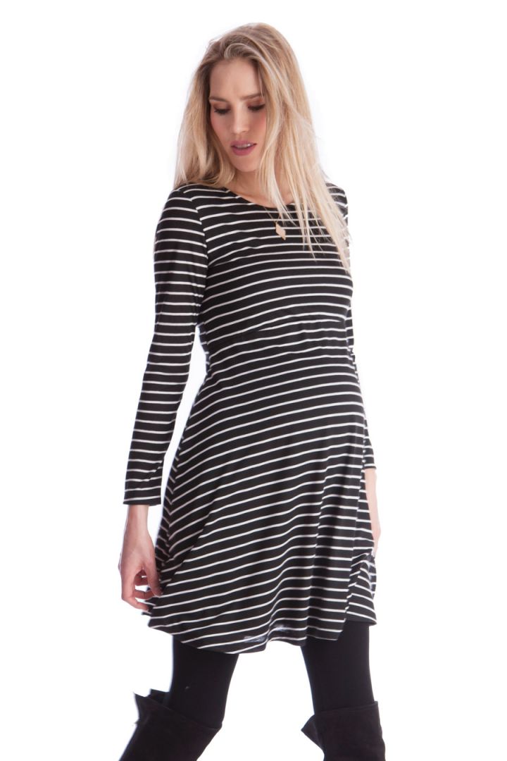 Striped Dress with Round Neckline