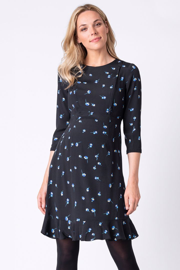 Maternity and nursing dress with flounce