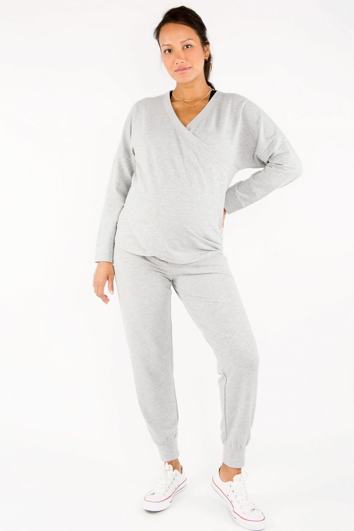 Cross-Over Maternity and Nursing Pyjama Shirt grey marle