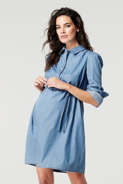 Maternity and Nursing Shirt Dress in Denim-Look
