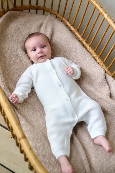 Organic Knit Romper with Button Front white