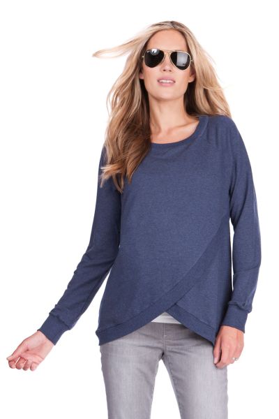 Umstands- und Stillsweater mit Crossover Saum blau