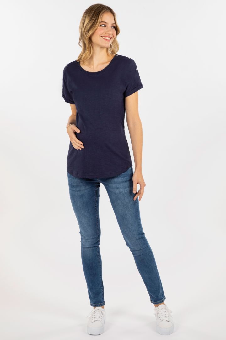 Organic Relaxed Maternity Shirt with Nursing Opening navy