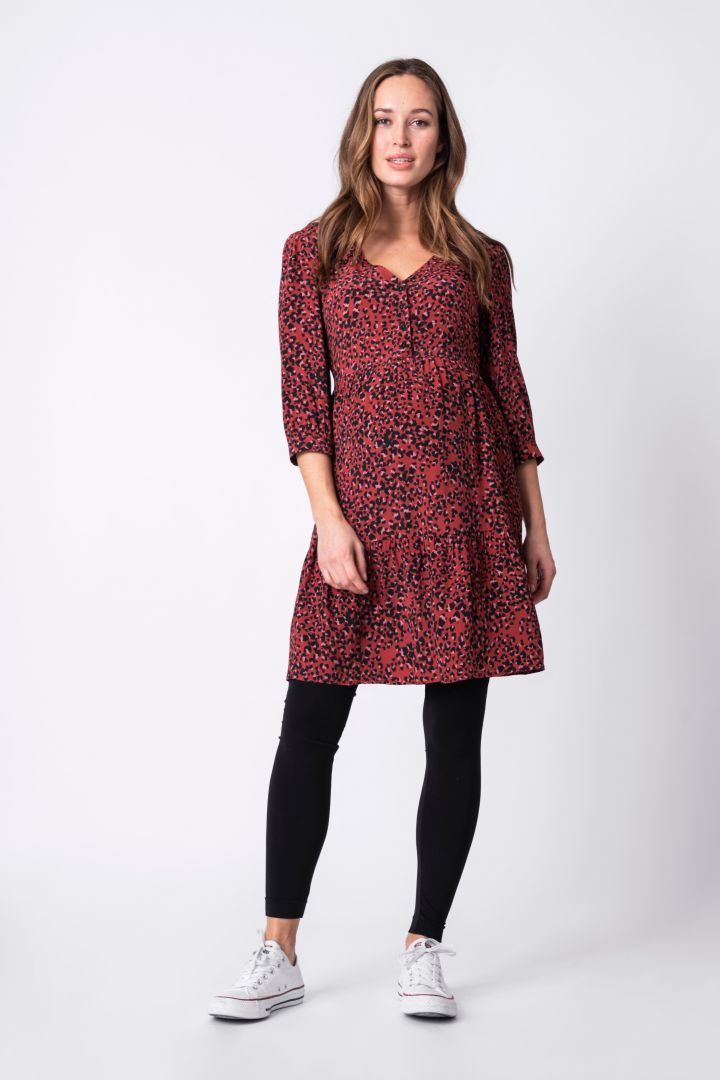 Maternity and Nursing Tiered Dress Leopard red