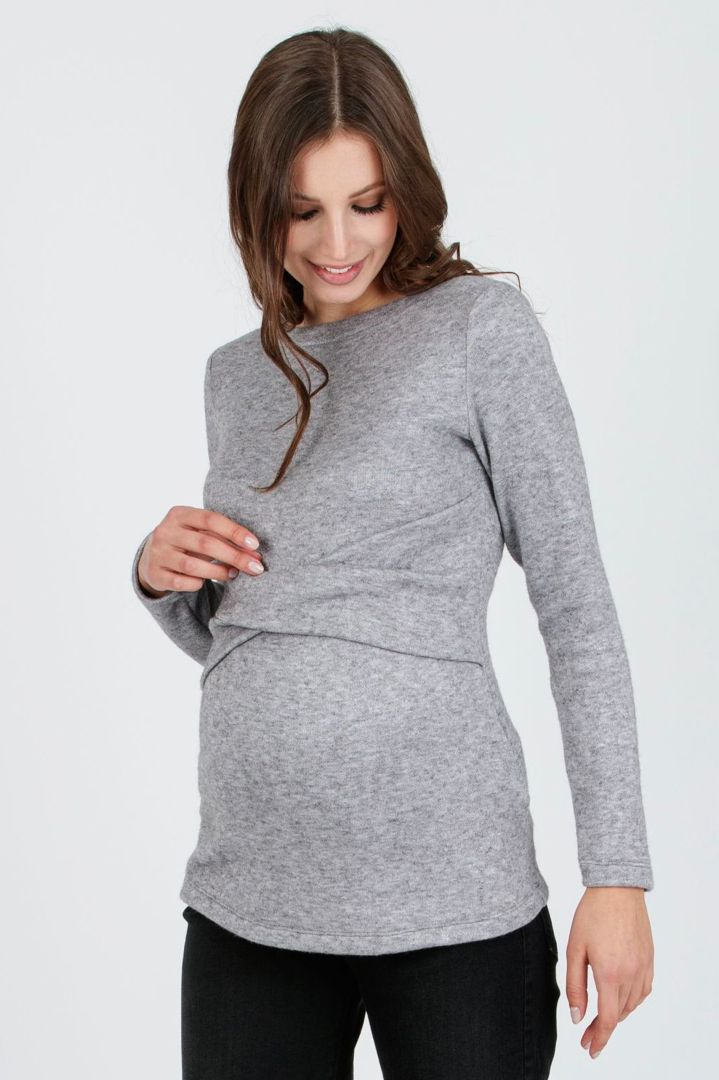 Maternity Sweater with Cross-Over Detail light gray