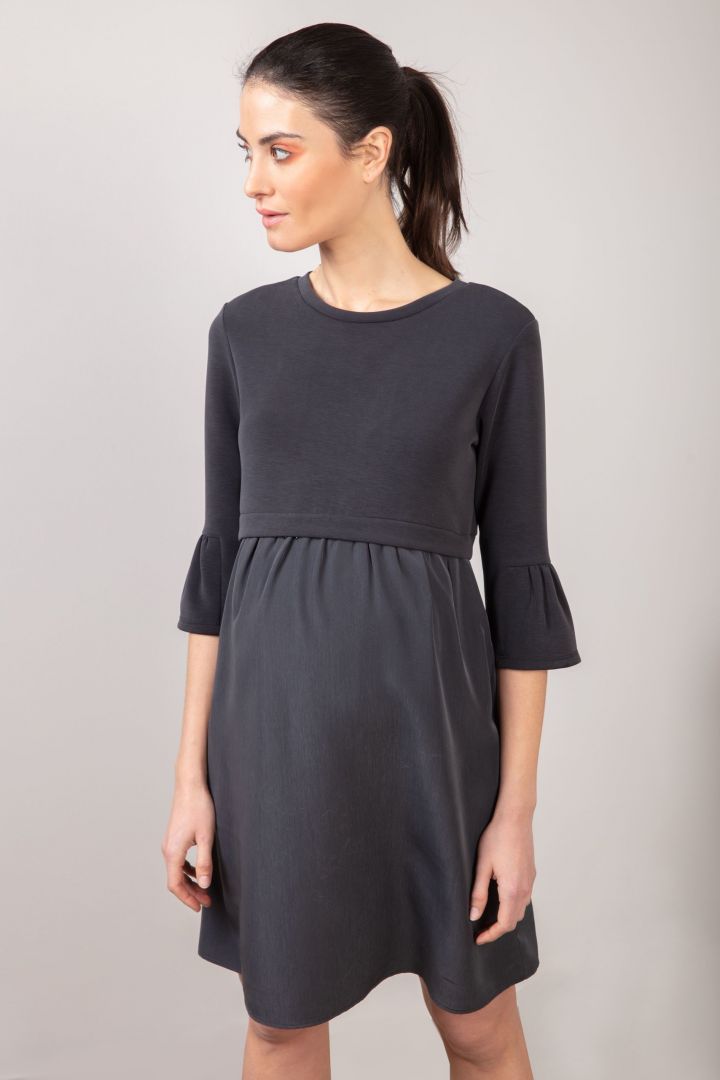 Maternity Dress with Trumpet Sleeves black