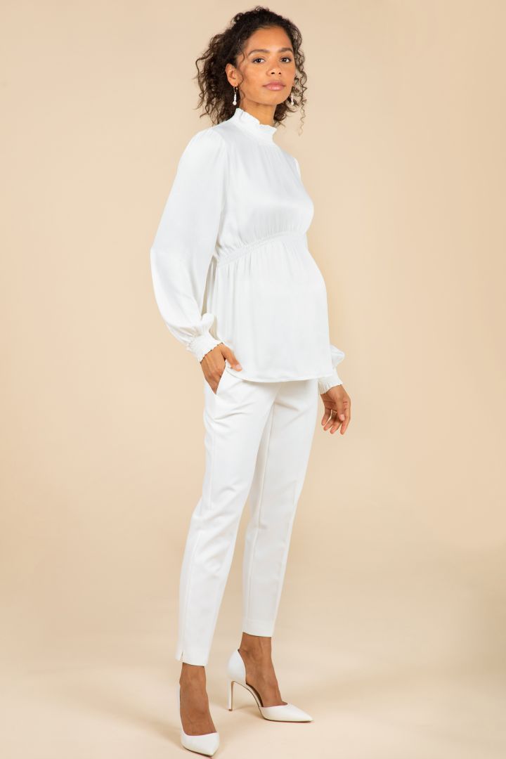 Maternity Bridal Blouse with Stand Up Collar