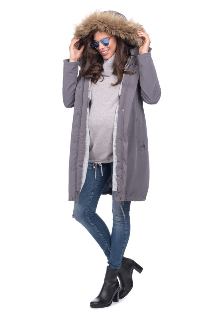 3-in-1 Premium Maternity Parka with baby carrier grey