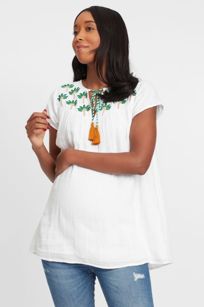 Maternity blouse with embroidery and tassels