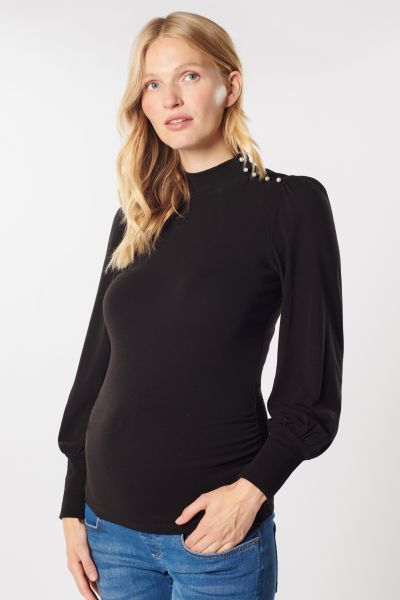 Maternity Shirt with Buttons and Puff Sleeves