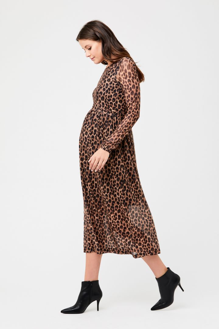 Midi Maternity and Nursing Dress Leopard