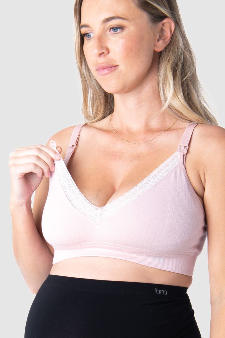 Seamless Full Cup Nursing Bra with Lace pink