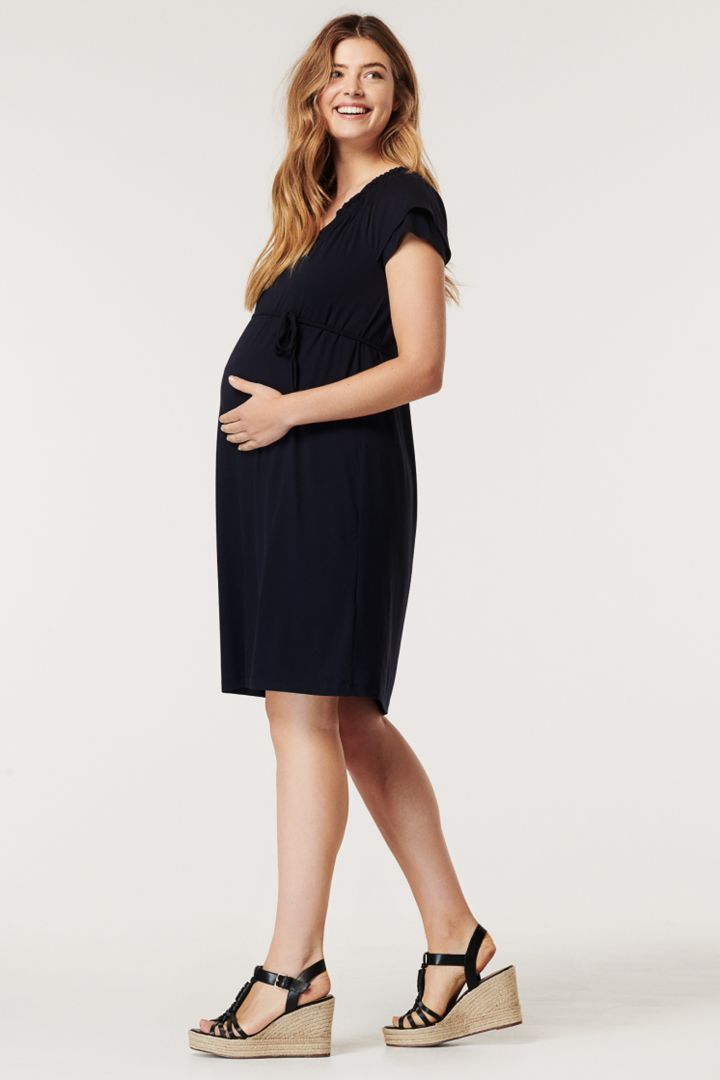 Ecovero Maternity Dress with Ruffle Collar