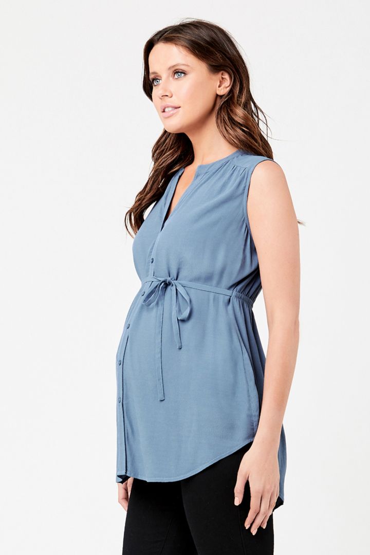 Maternity and Nursing Blouse sleeveless blue