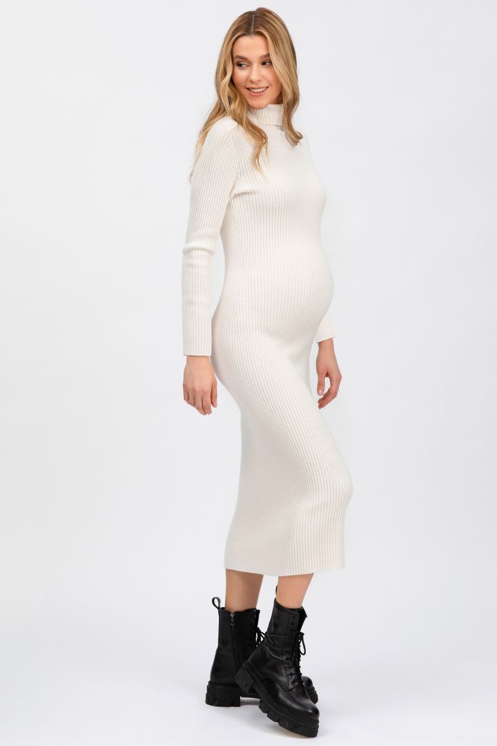 Rib Knit Midi Maternity Dress with Turtleneck