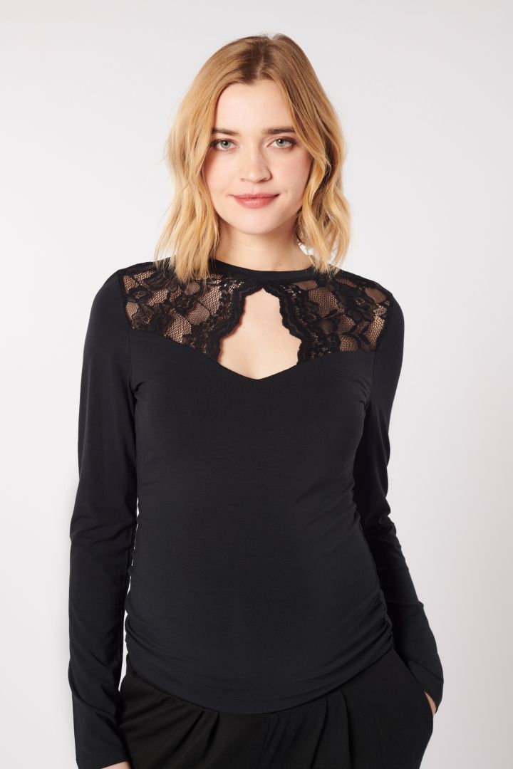 Festive Maternity Shirt with Lace Detail in Bamboo Viscose