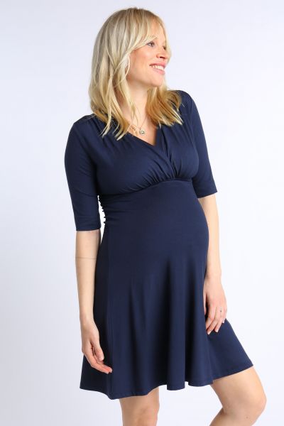 Ecovero Maternity and Nursing Dress with Post Partum Shpaing Top navy