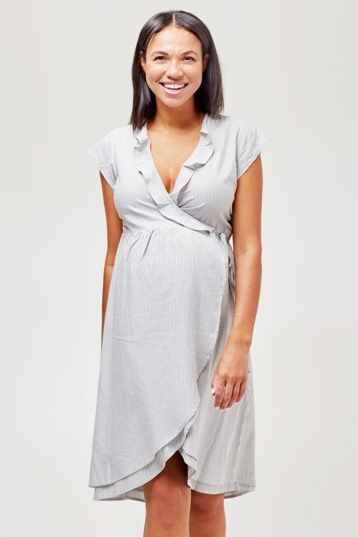 Maternity Wrap Dress with Flutter Collar