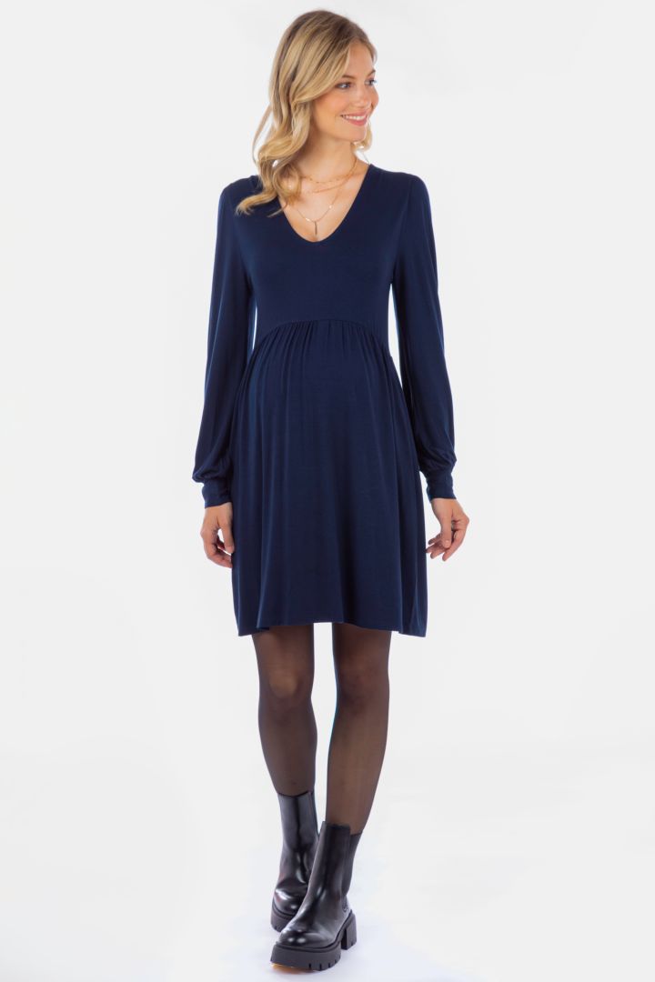 Eco Viscose Maternity Dress with Puff Sleeves