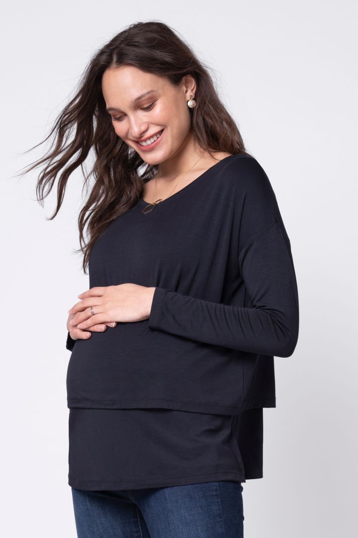 Two-layer Maternity and Nursing Shirt Long Sleeve black