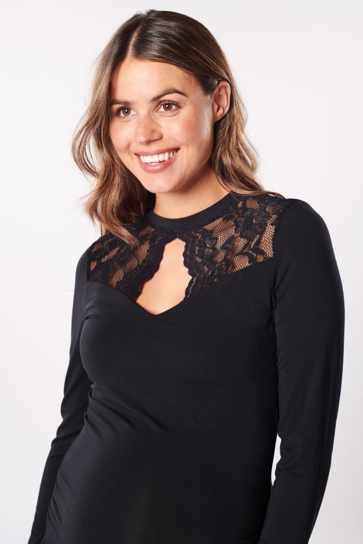 Festive Maternity Shirt with Lace Detail in Bamboo Viscose