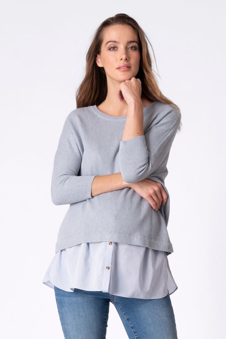 Maternity and Nursing Sweater with Detachable Blouse blue