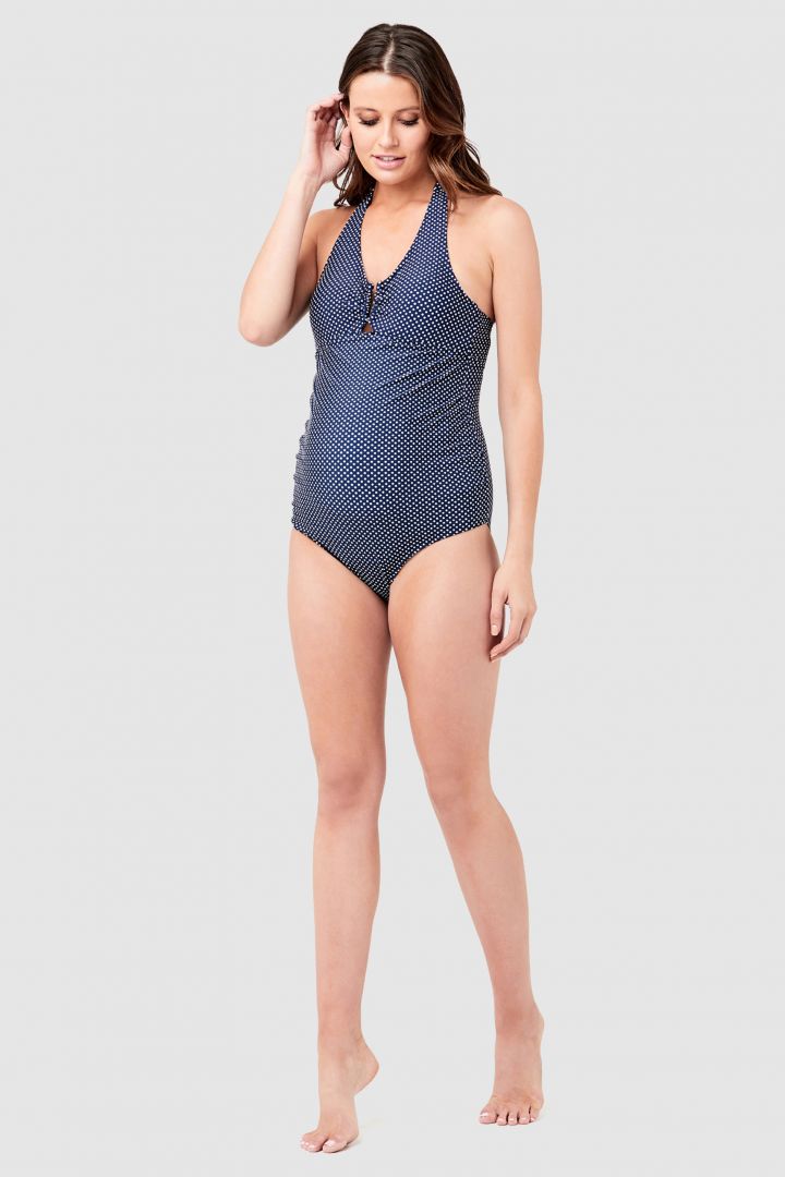 Maternity Swimsuit with Dots navy-white