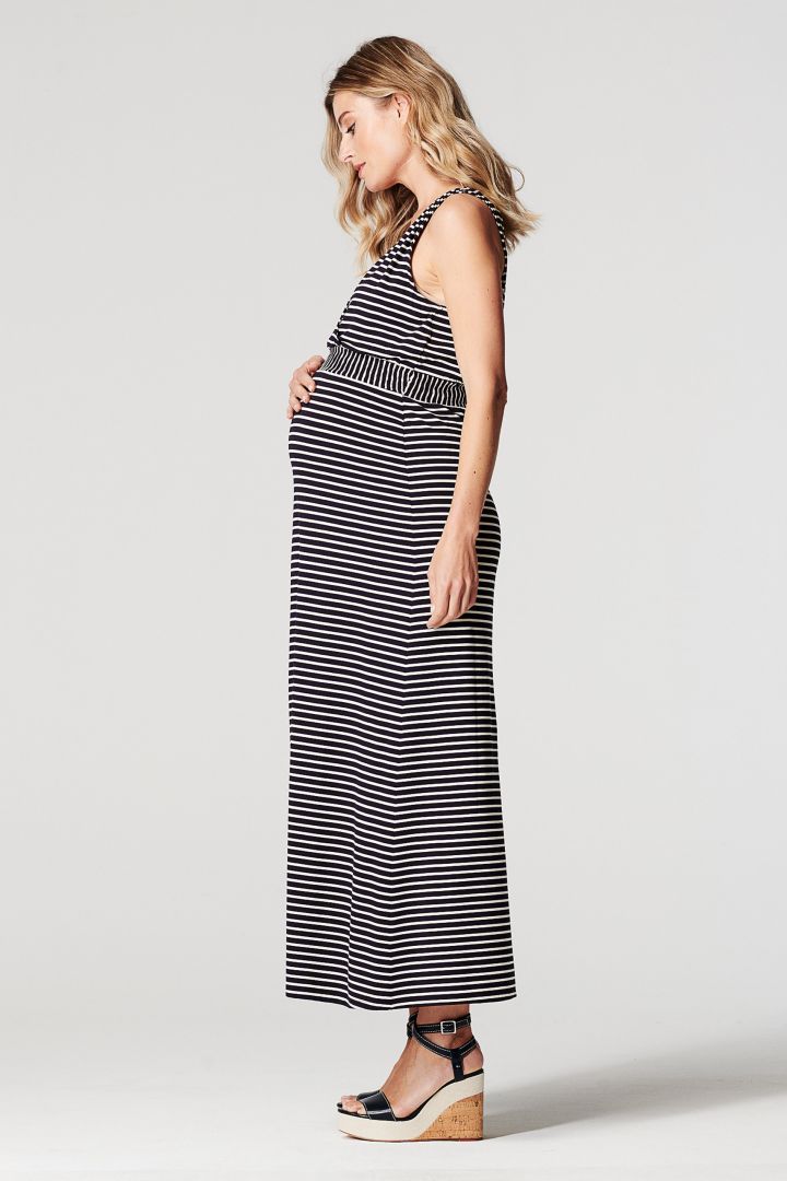 Long Maternity and Nursing Dress Stripes