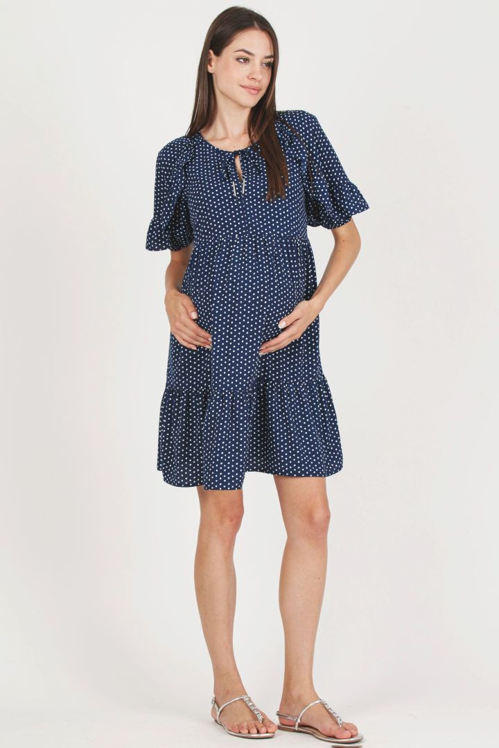 Maternity and Nursing Blouse with Polka Dots blue