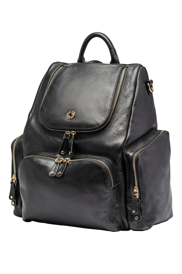 Leather changing backpack black