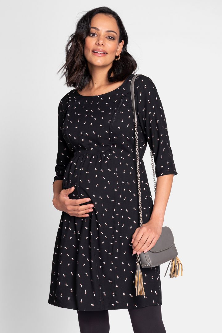 Maternity and Nursing Dress with Dots Print