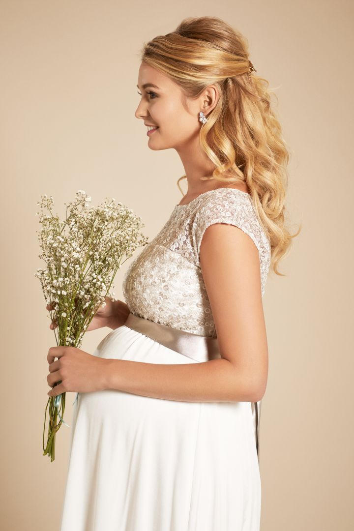 Maternity Wedding Dress with Sequined Top