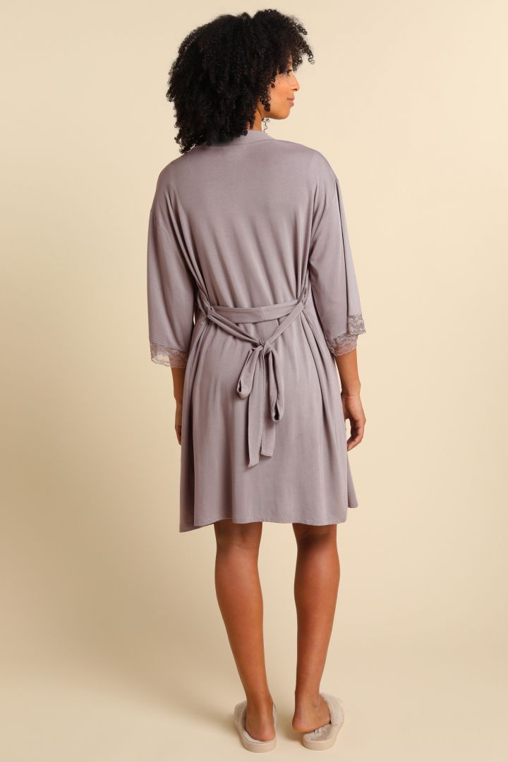 Modal Dressing Gown with Lace taupe