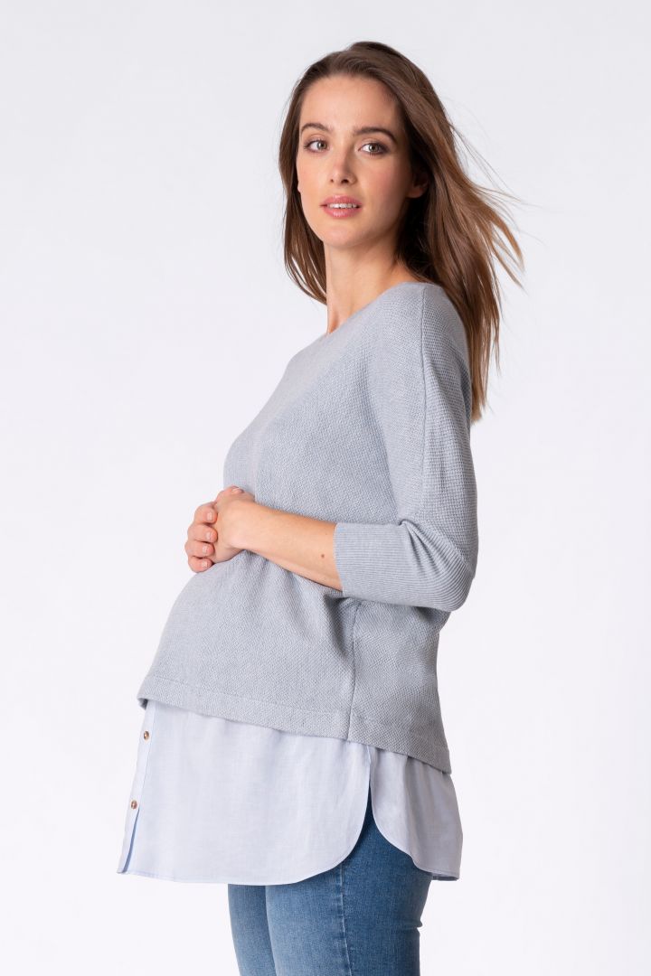 Maternity and Nursing Sweater with Detachable Blouse blue