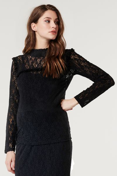 Lace Maternity Blouse with Stand-up Collar