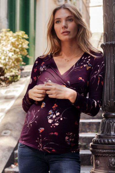 Cross-Over Maternity and Nursing Longsleeve with Flower Print
