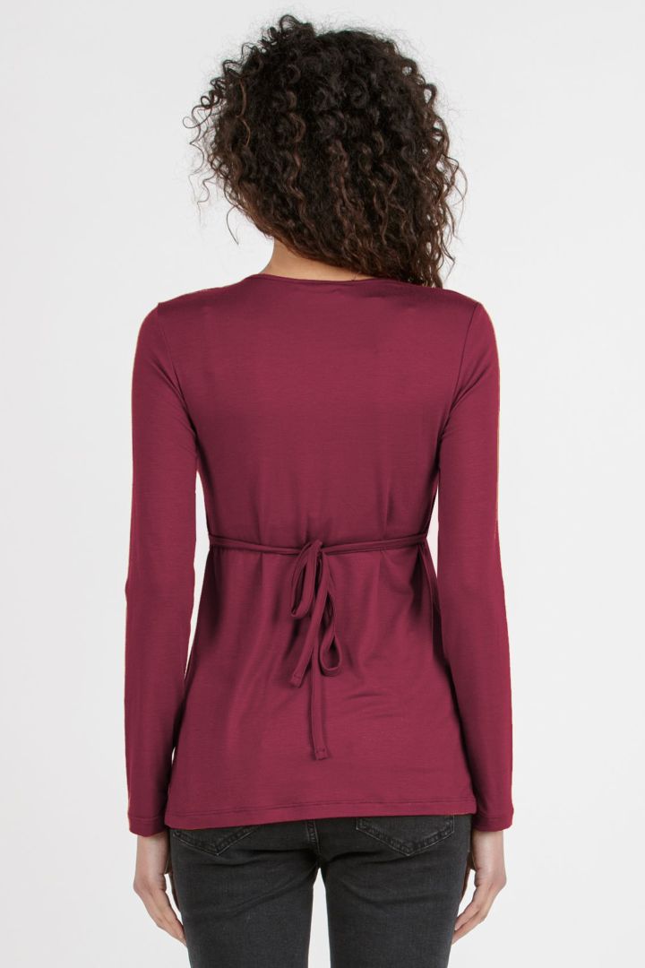 Maternity and Nursing Shirt with Back Tie Long Sleeve bordeaux